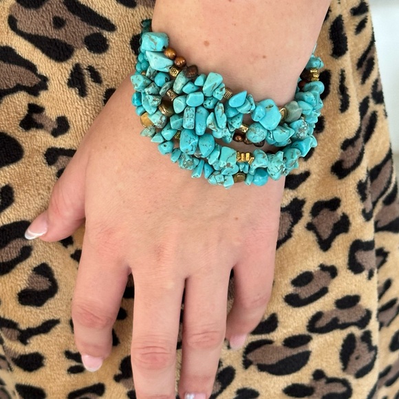 Nakamol Chipped Chunky Beaded Turquoise Bracelet Boho - Picture 5 of 8